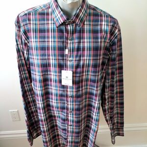 SOLD Bugatchi Uomo XXL Shirt Shaped Plum Plaid Flip F15